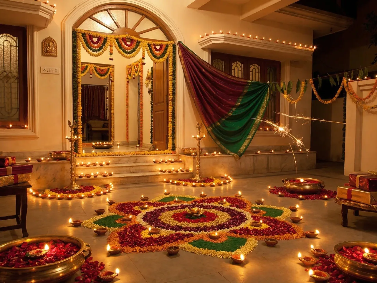 Diwali & Annakut Laddu Gopal poshak: Rich velvet or brocade with heavy zari, Govardhan-theme for Annakut