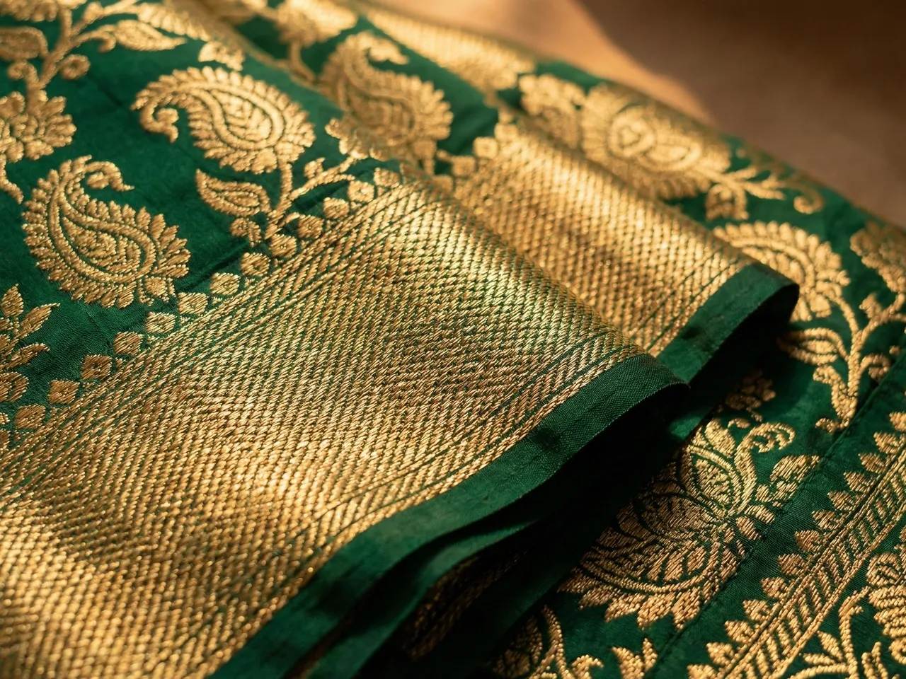 Brocade fabric texture used in handcrafted Laddu Gopal poshak