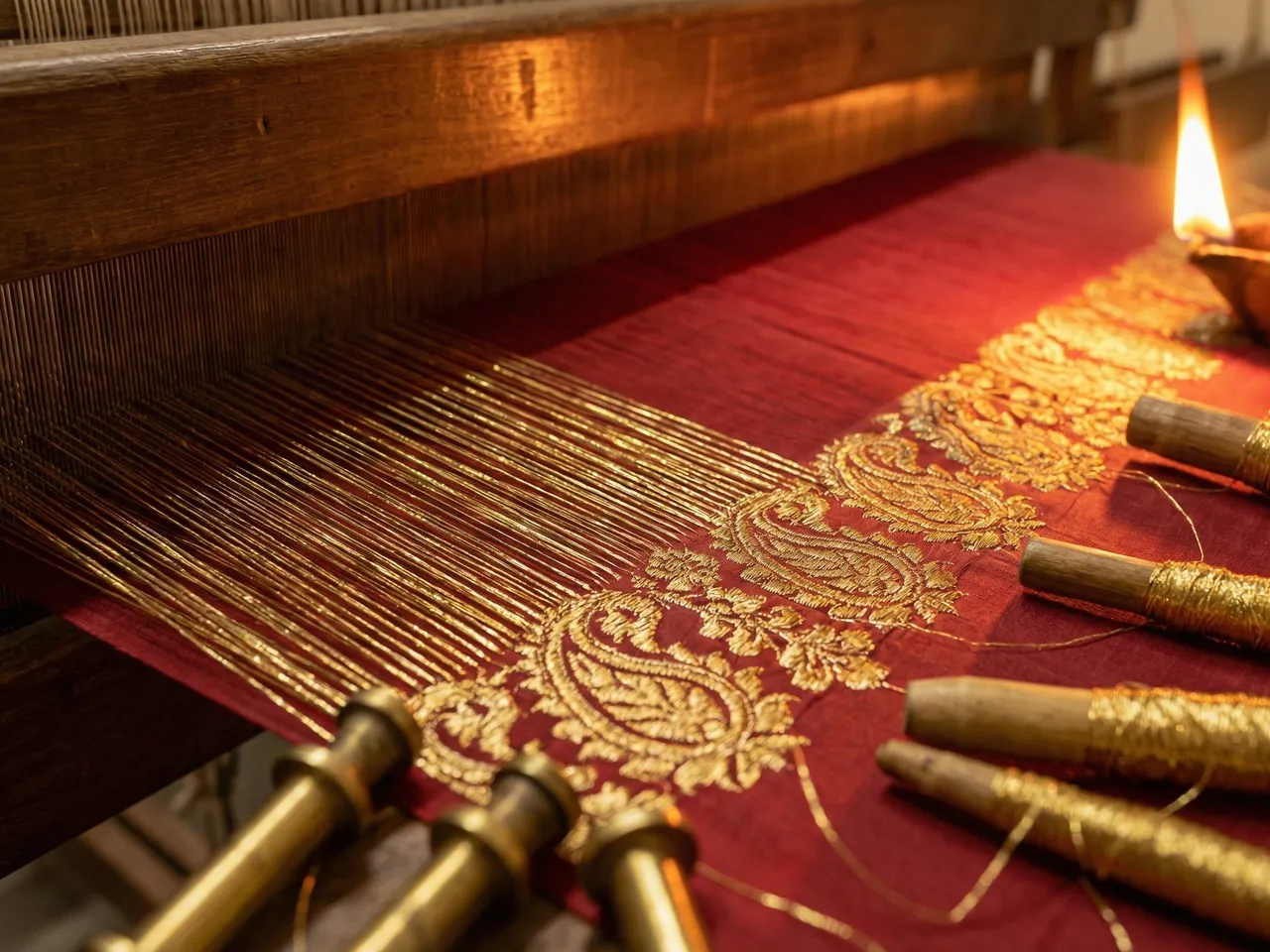 Zari fabric texture used in handcrafted Laddu Gopal poshak