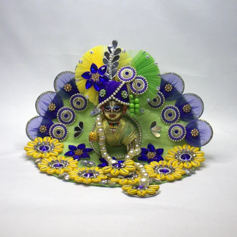 Sea Green Net Fabric Shringar for Krishna - Main