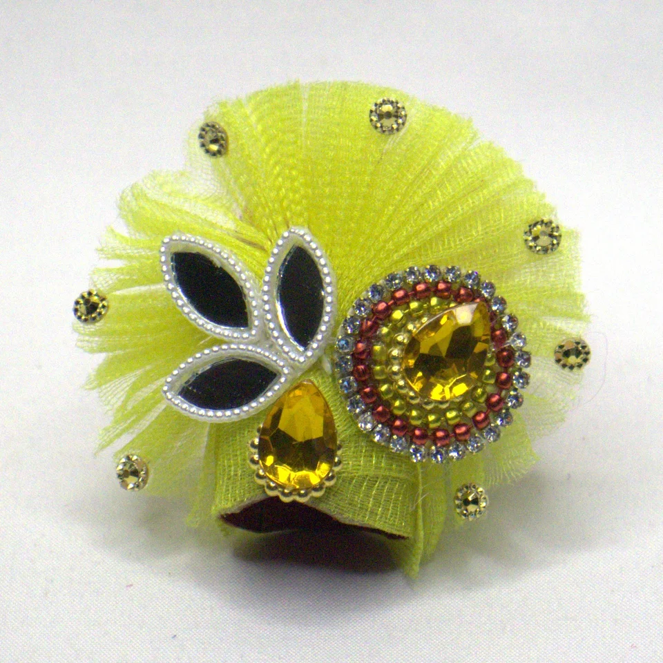 Net Lemon Yellow Golden Embellishments - Mukut